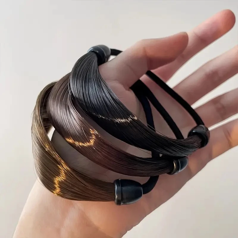 1/5 pçs peruca decoração cordas de cabelo elástico anel de cabelo simular sintético escondido borracha cabeça laços rabo de cavalo titular acessórios para mulher