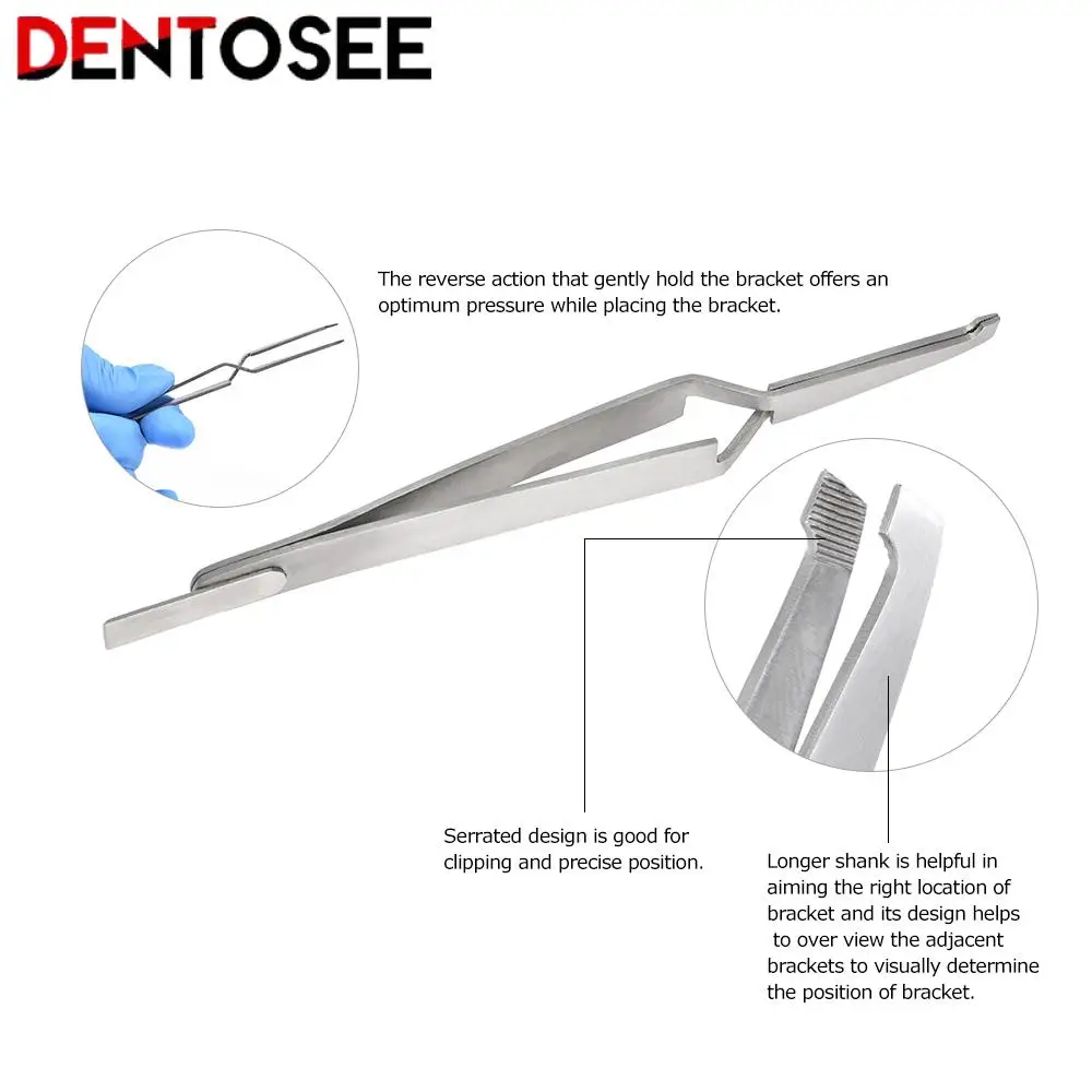 Dental Bracket Tweezers Orthodontic Reverse Action Serrated Dentistry Instruments Stainless Steel Dental Tools Dentisty