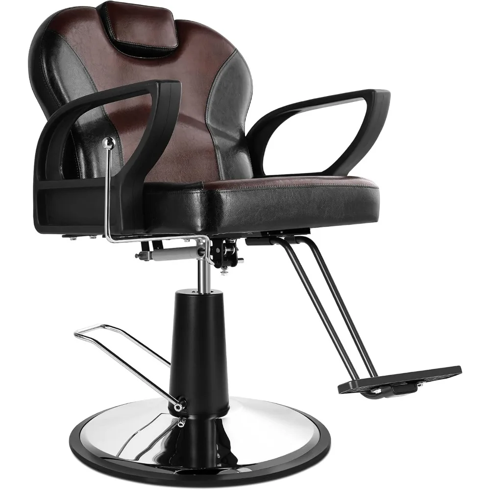 

Black & Brown All Purpose Barber Chair Reclining Salon Chair Vintage Salon Styling Barbering Cutting Chair for Hair Stylist