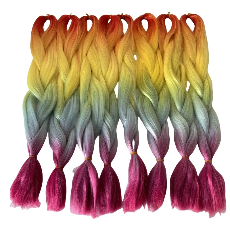 10 Packs Full Head Wearing 20 Inches Rainbow Color Ombre Jumbo Braids Hair Extensions for Black Woman