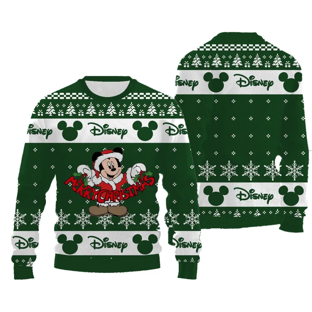 New Style Casual Comfortable Christmas Sweater Disney Cartoon Pattern Printed Round Neck Long Sleeves Thick Pullover for Women