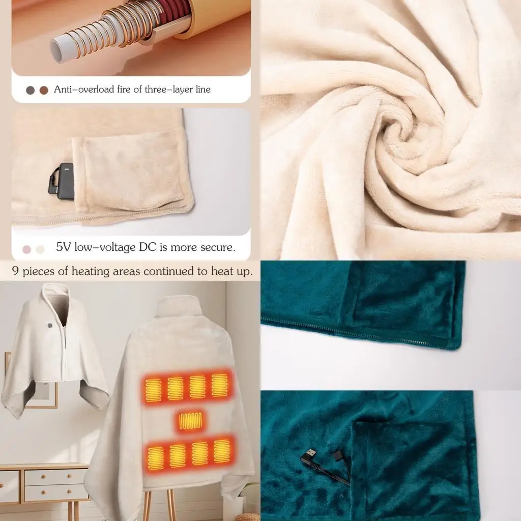 

L5YA Носимое электрическое одеяло 3 степени нагрева 9 зон Технология обогрева Большие боковые чехлы