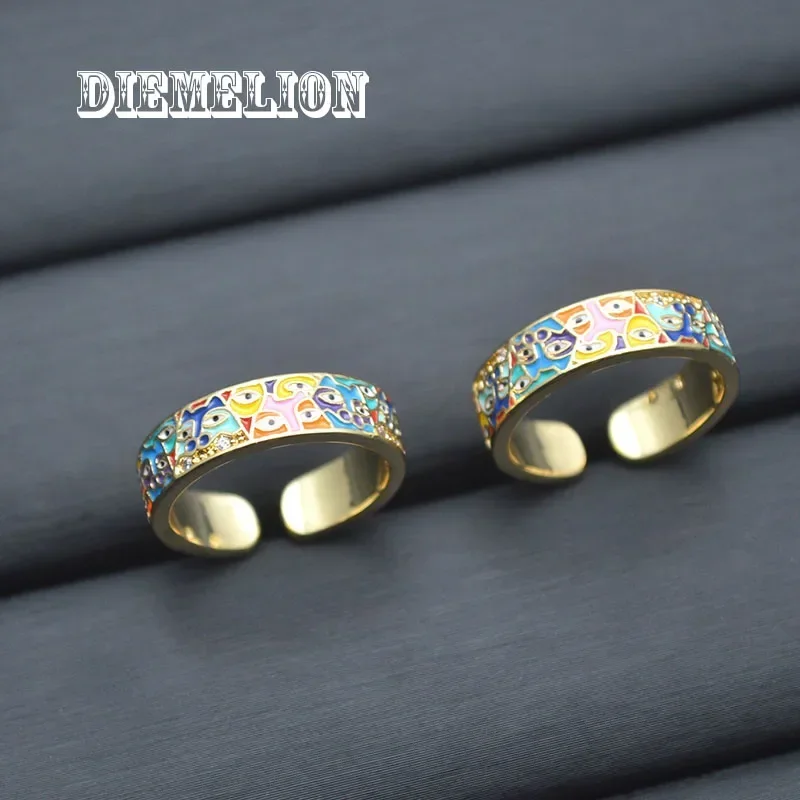 Rainbow Enamel Multiple Evil Eye Rings for Women White CZ Handmade Lovely Cat Open Adjustable Ring Party Fashion Jewelry