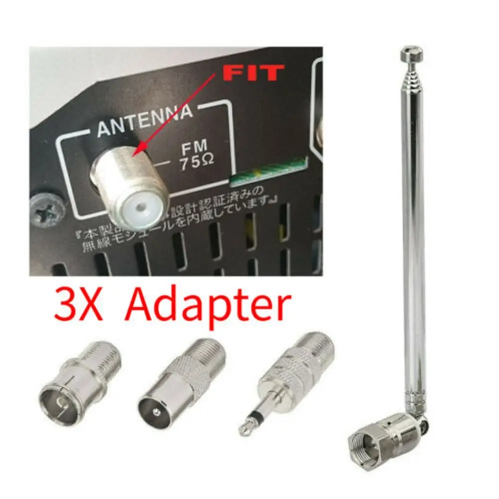 

Telescopic F Type with TV/3.5 Adapter 5V 10W 75 Ohm 86-106MHz Aerial Antenna