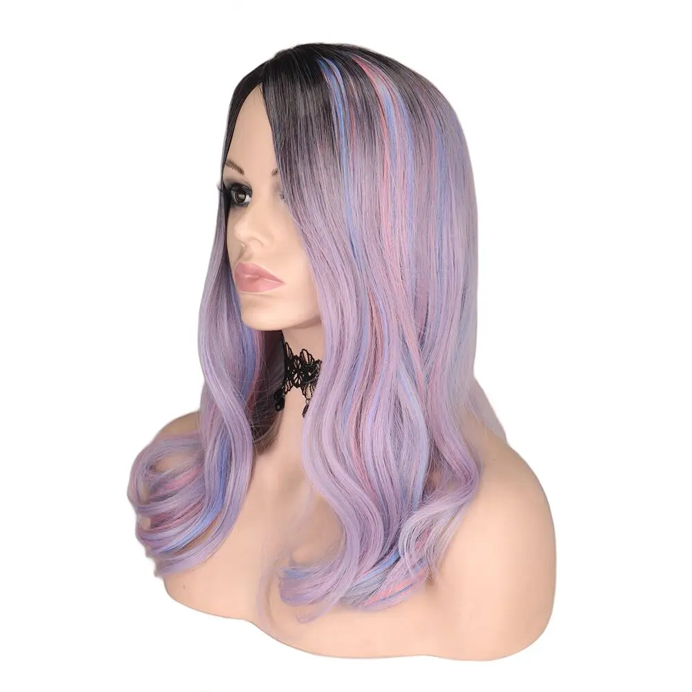 SuQ Women Colorful Wig Hair Synthetic Natural For Women Cosplay Long Layered Multicolor Purple Vibrant Ombre Wigs