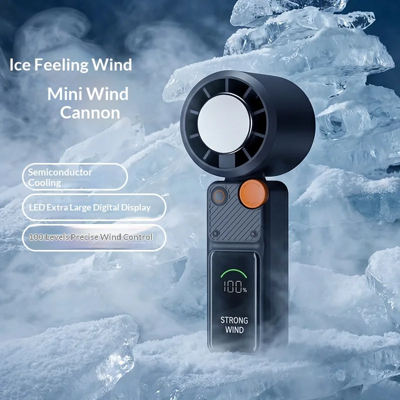 Portable Handheld Fan, 100-Speed Wind Turbo Fan with Cooling Mode, LED Display, Personal Mini Fan for Outdoor Travel