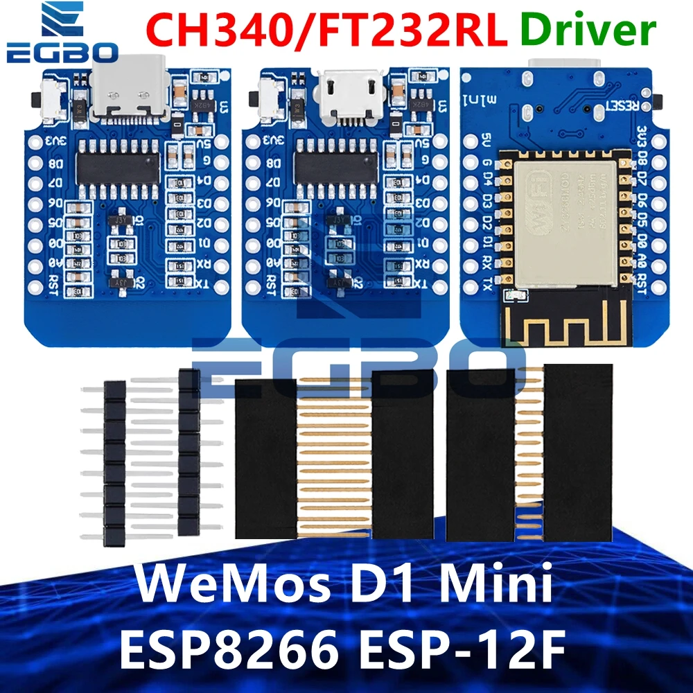 WeMos D1 Mini ESP8266 ESP-12F CH340/FT232RL  Module WiFi Development Board Micro USB 3.3V Based On  11 Digital Pin For Arduino