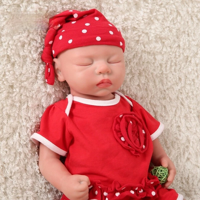 18 inch Simulation Silicone Doll Rebirth Handmade Eyes Closed Girl Cute Soft Waterproof Sleeping Toy Early Education Gift