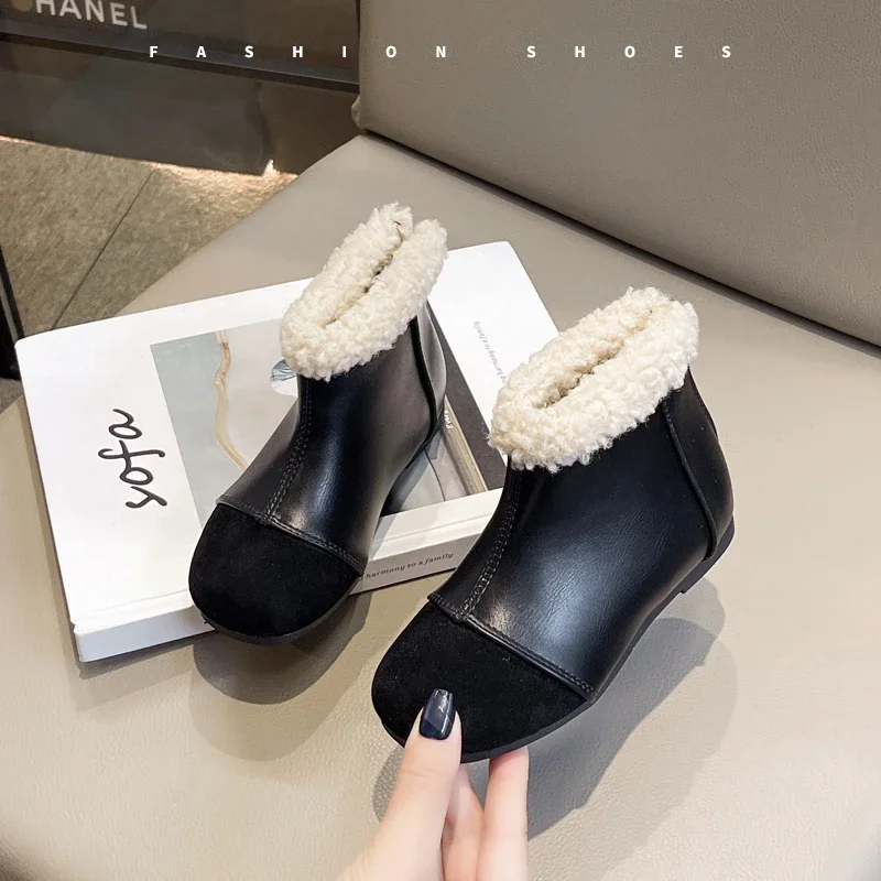 2024 Children Short Boots for Girls Winter New Fashion Korean Style Soft Bottom Anti-slippery Versatile Chic Trendy Leather Shoe