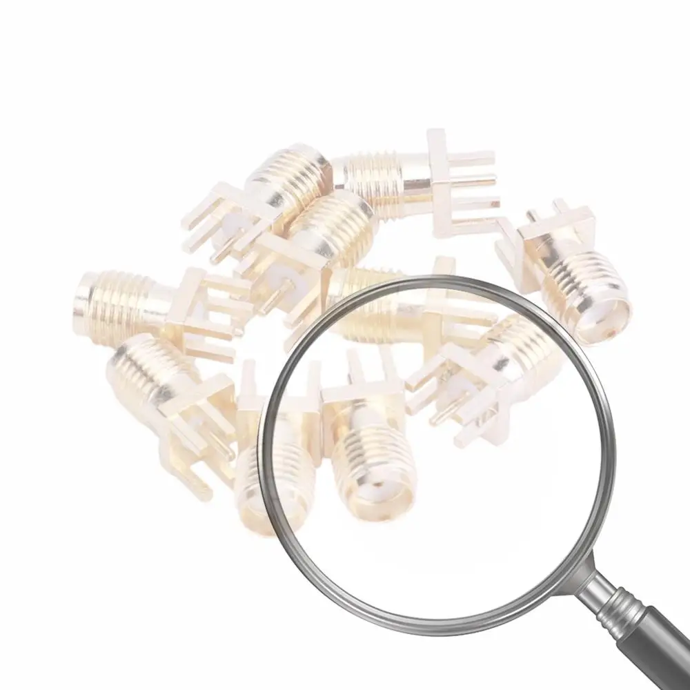 

10 Pcs SMA Female Base Socket Jack 50 Ohm SMA-KE Plug Socket Brass Solder PCB Board Edge Mount Adapter with 4 Pins