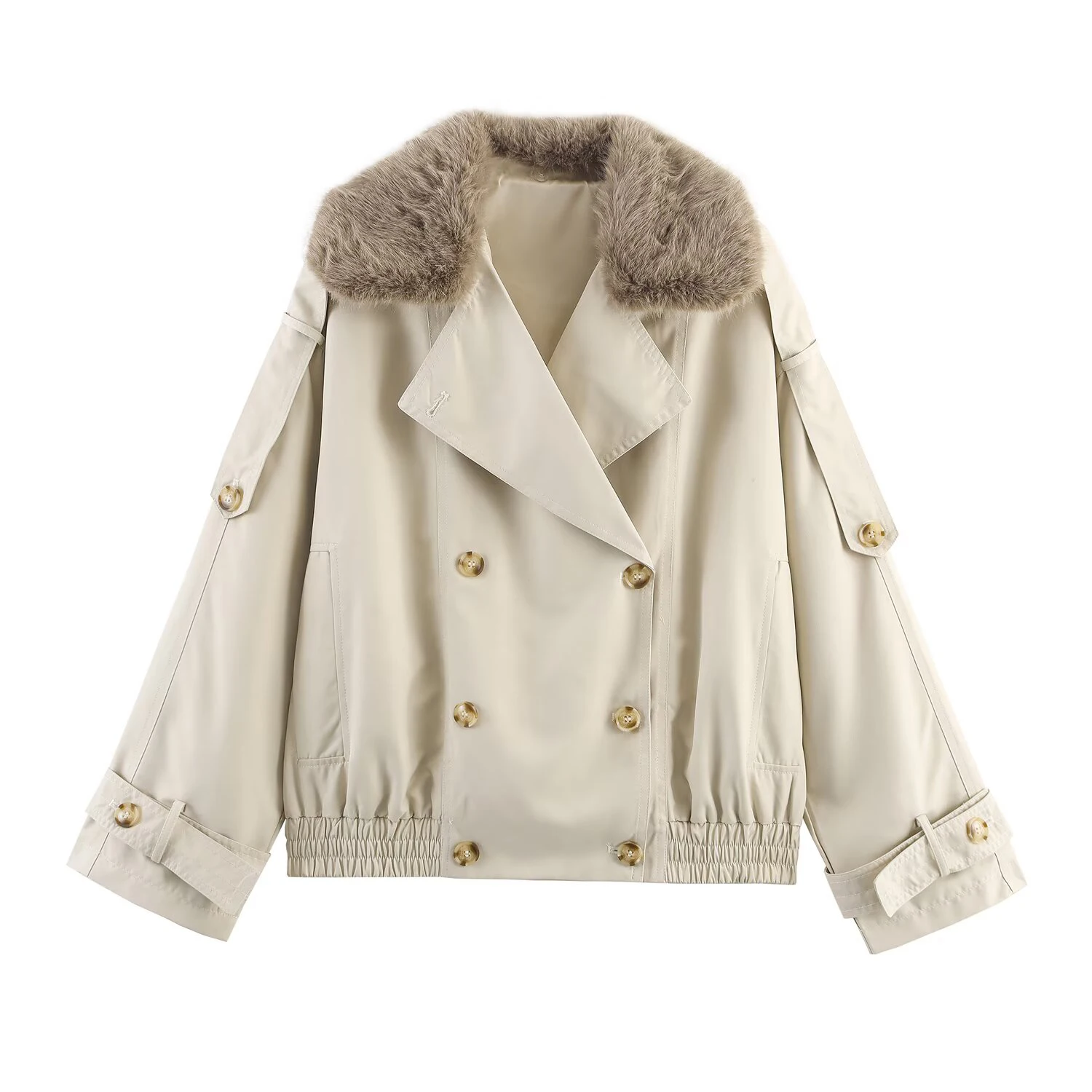 

European and American style autumn new women's clothing retro loose fur collar decoration double breasted short windbreaker