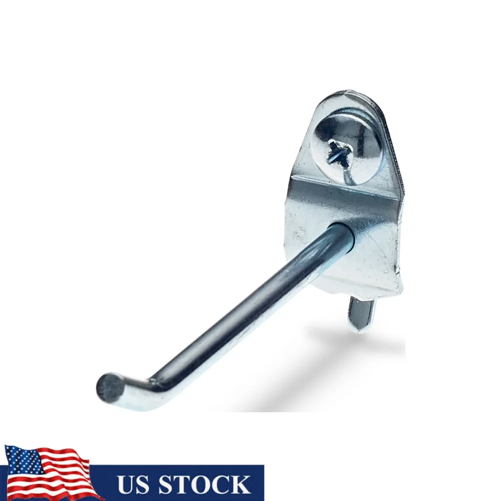 

Heavy Duty Pegboard Hooks 10 Pack 2-1/2 Inch Single Rod 30 Degree Bend Zinc Plated Steel Tool Storage Solution