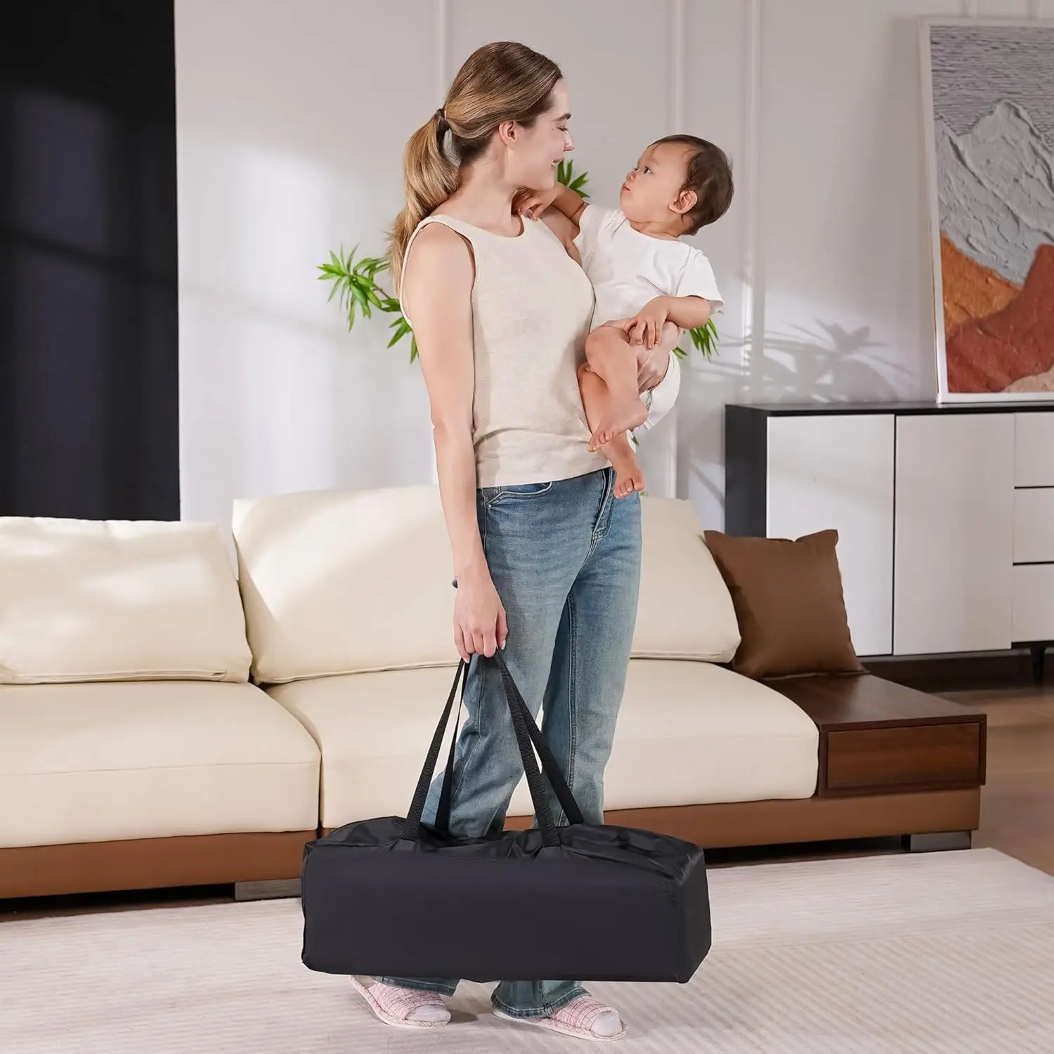 Portable Baby Playpen with Mattress & Carry Bag - Easy Fold Travel Crib for Infants 0-36 Months
