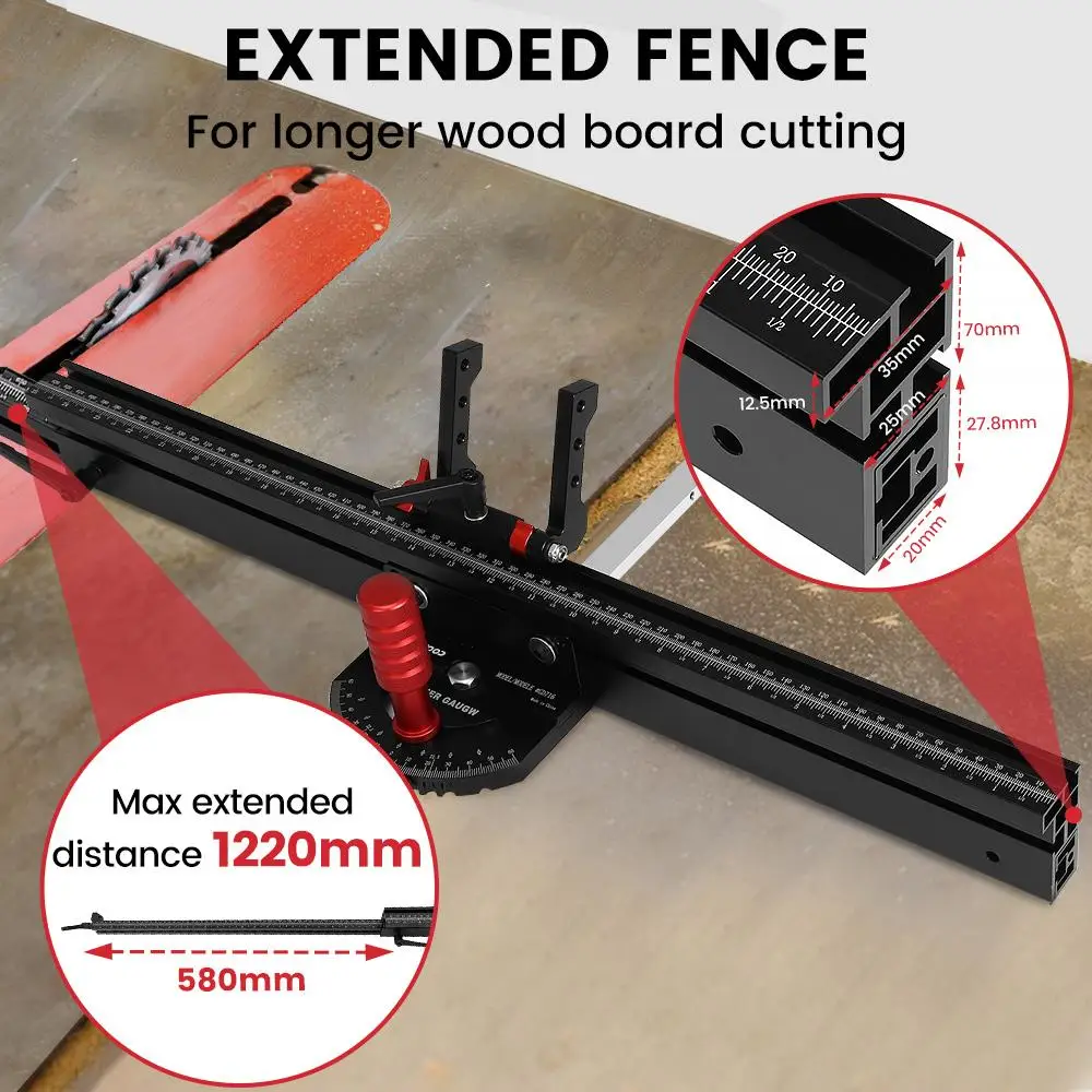 600-1200mm Woodworking Extended Fence 0-60 Degree Angle Miter Gauge for Table Saw Router Table Precision Angle Setting Gauge