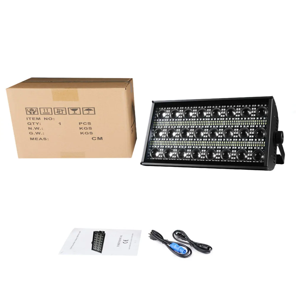 Faisceau et stroboscope LED 300W RGBW 4 en 1, lumière stroboscopique à 48 partitions, 24 pièces, stroboscope 8000K DMX super lumineux Dj Wash Bar, effets d'éclairage de scène