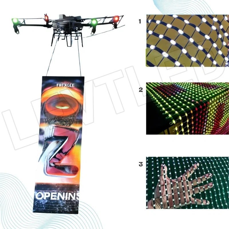 P25 LED Flying Drone Magic Carpet Screen for Full Color Outdoor Advertising Transparent Screen Animation Features