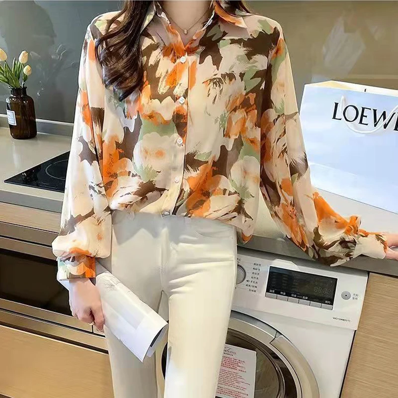 Vintage Floral Print Elegant Chic Sweet Commute Top Blouse Women Spring Autumn Fashion Casual Long Sleeve Street Shirts Blusas