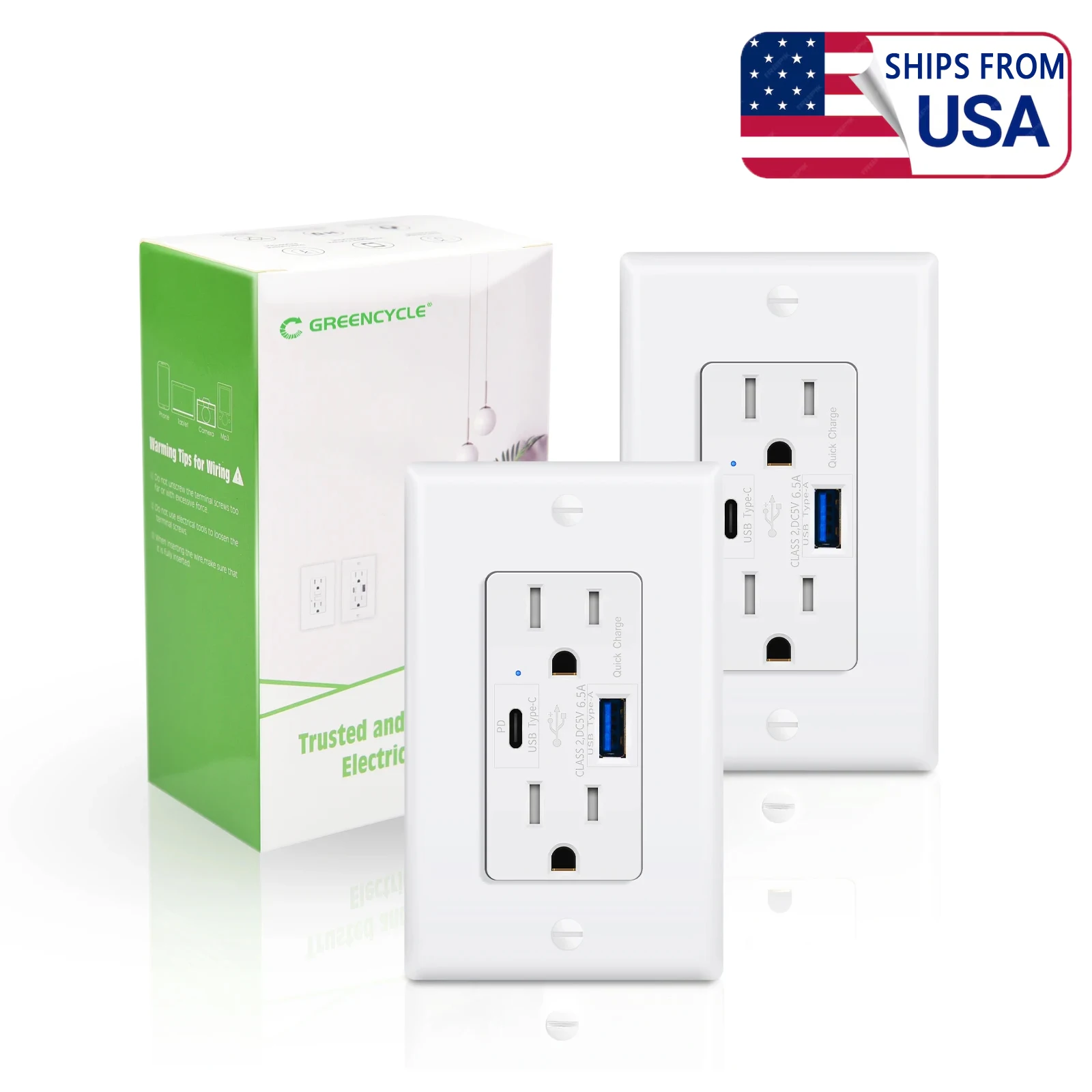 6.5A Mexico US Standard Wall Power Socket with Dual USB Type-C Quick Charger Ports GFCI 15A Outlet Home Appliance Plug Adapter