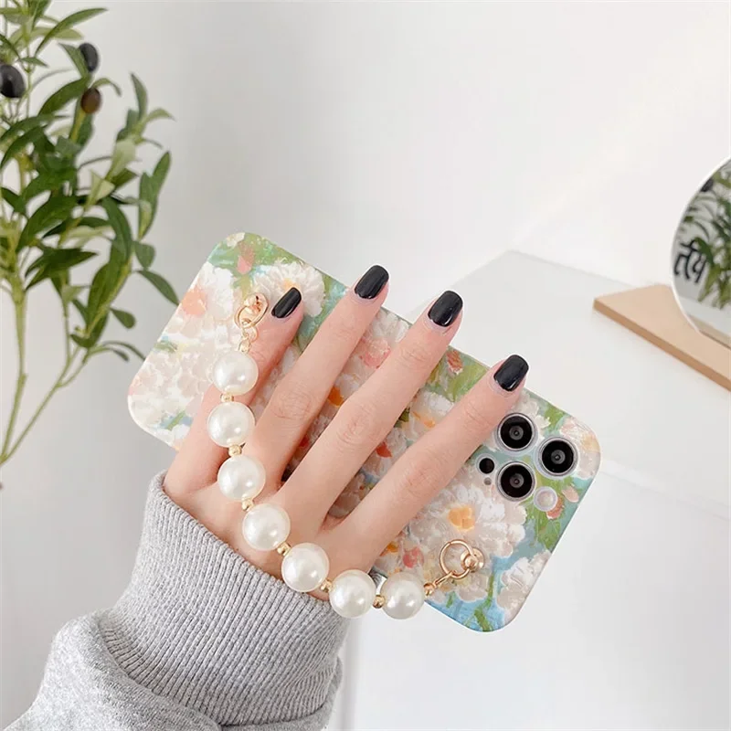 Flower Phone Case with Chain for Iphone14Promax  13/12/11 Phone Case Xr Female Models Iphone 11 Case