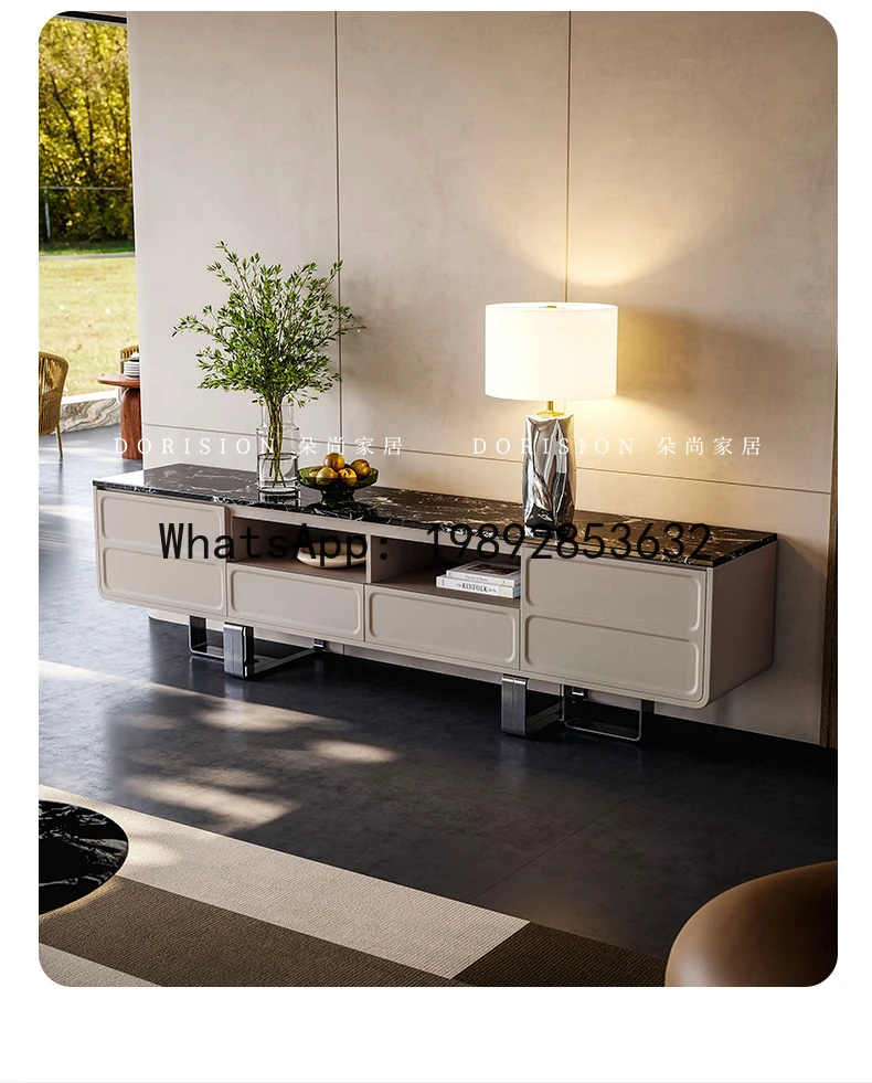 YFY TV Cabinet Italian Style Light Luxury High-End Feel  House Matching Solid Wood Floor Cabinet Living Room Marble High Leg