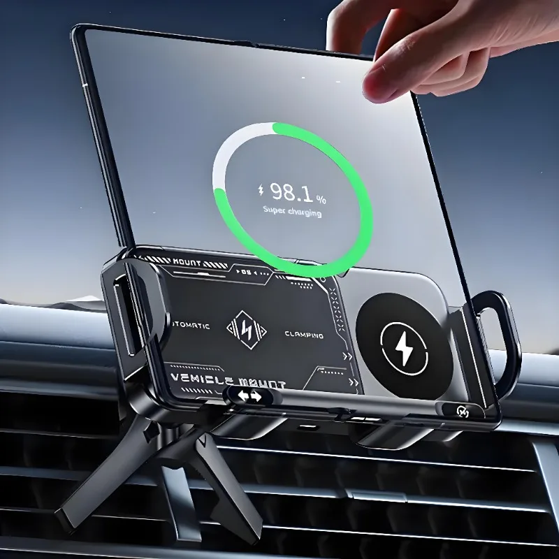 2025 Car Wireless Charger Phone Holder Dual Coil Fold Screen Touch Rotation Auto Vent Mount For Samsung Galaxy Z Fold 3 2 Flip 6