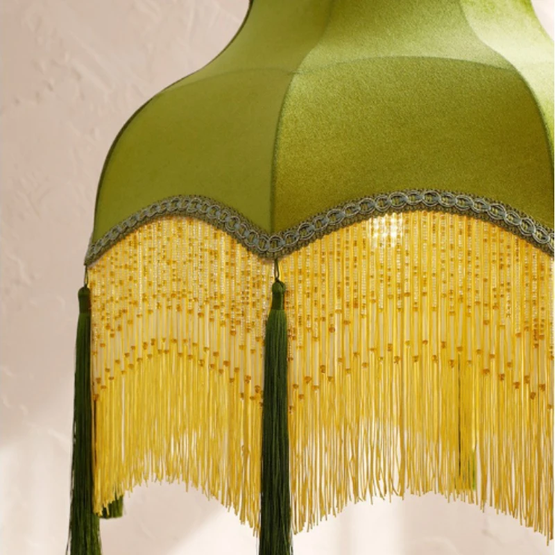 

French Green Tassel Dining Room Chandeliers Retro Tassel pendant lamp Bedroom Living Lighting Suspension Luminaire cloth lamp