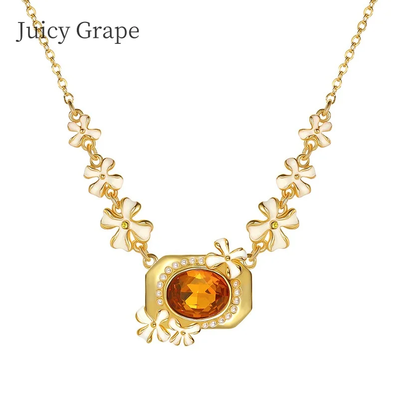 

Juicy Grape Osmanthus Flower Gem Necklace Luxury Handmade Enamel Necklace 2024 New France Style Jewelry Birthday Party Gift