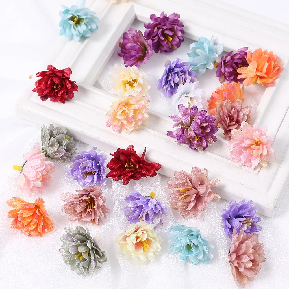 Cheap 50Pcs Artificial Flowers Chrysanthemum Heads For Home Decor Wedding Decoration DIY Craft Wreath Accessories Fake Flower