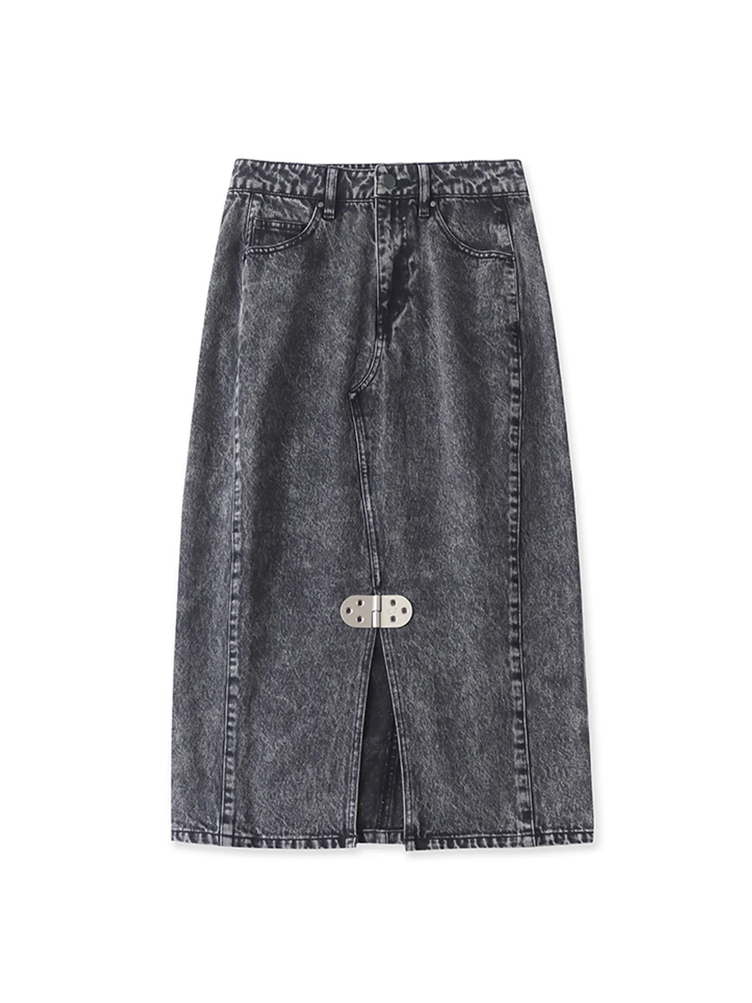 Women's Dark Grey Denim Long Skirt Aesthetic Skirt Harajuku Y2k High Waist Cowboy Skirts with Slit 2000s Clothes Summer