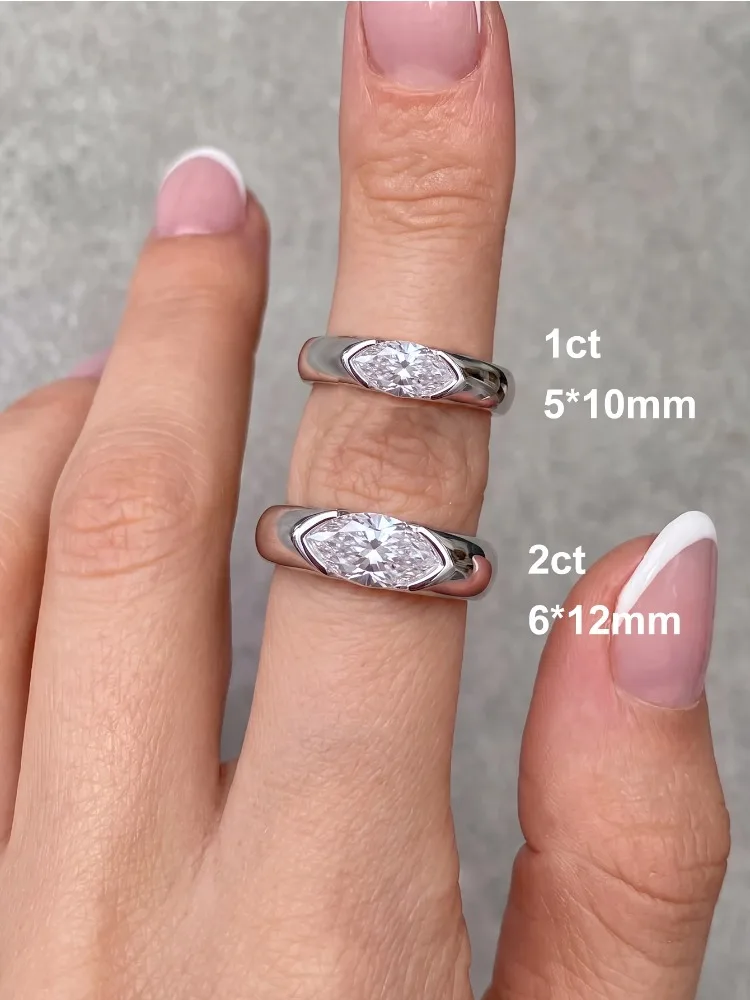 Modischer 925 Sterling Silber Echter 1CT Marquise Moissanit Diamant Hochzeitsring Verlobungsringe für Frauen Geschenk Edle Schmuckstücke – Detail 4