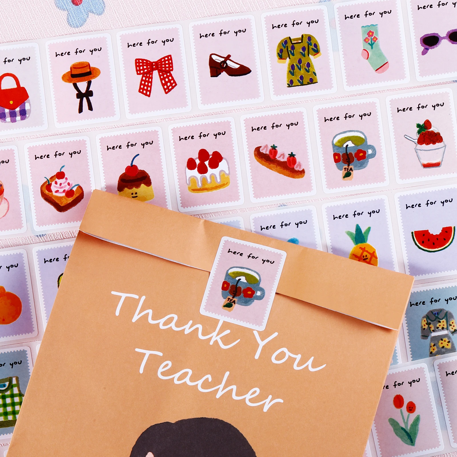 Clothing Flower Stickers Gourmet Fruit Sealing Paste Gift Box Decoration DIY & Office Supplies Decorative Stickers 200pcs/Roll