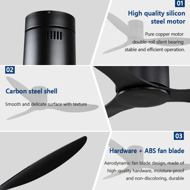 モダン装飾 52インチ 業務用 レトロ ブラック 静音 3枚プラスチック製羽根 DCリモコン付き 低騒音 シーリングライト ファン付き