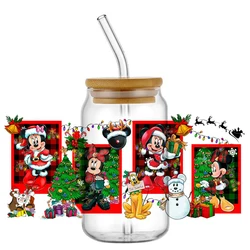 Miniso Cartoon Mickey Merry Christmas UV DTF Cup Wrap Transfer Stickers Zmywalne naklejki na szklaną puszkę Libbey 16OZ DIY Naklejki na kubki