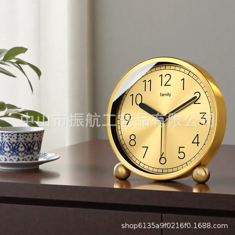 Simple Brass Desk Clock Silent Quartz Tabletop Clock Fashion Household Bedside Counter Clock Radio Wave Meter Home Decor