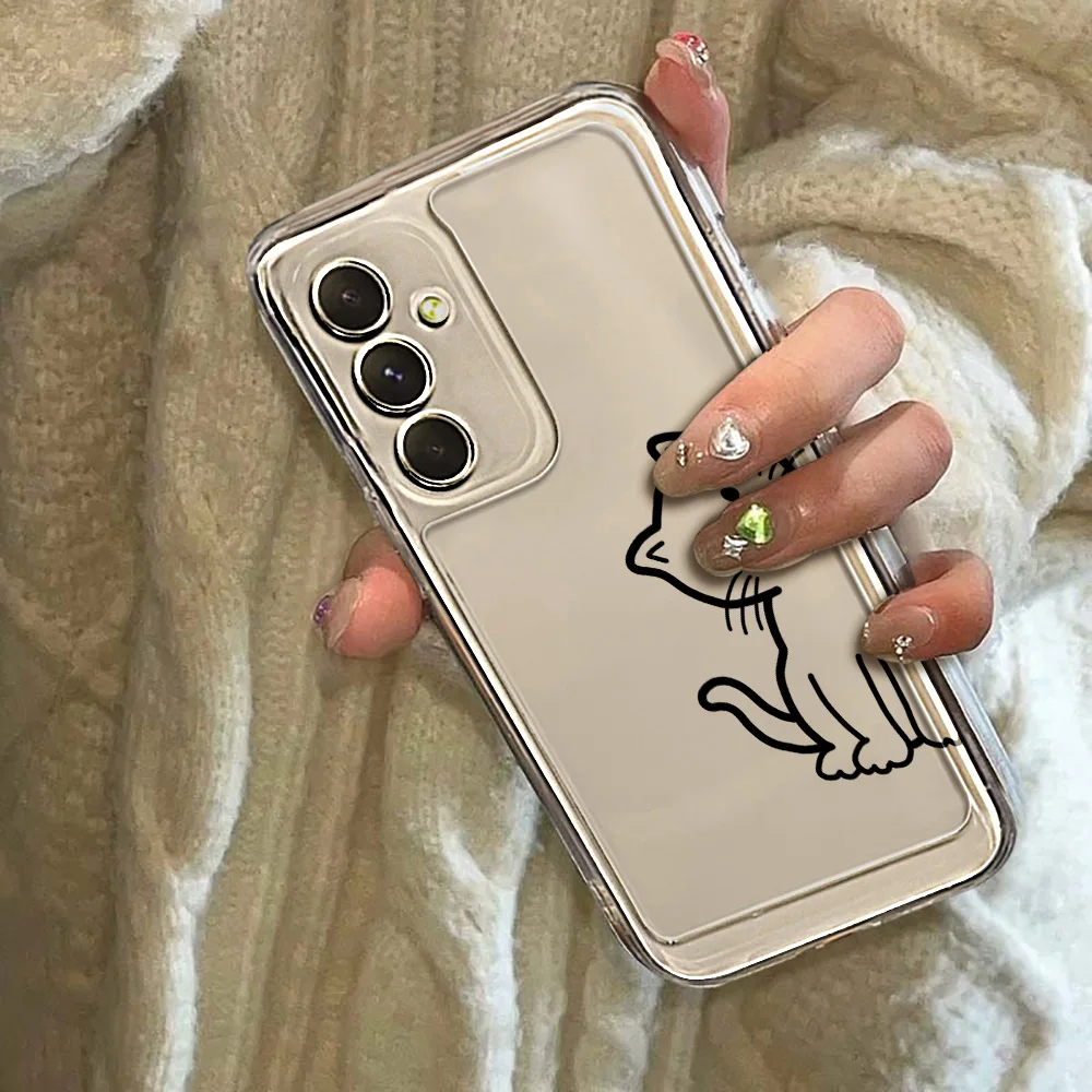 Phone Case For Samsung Galaxy A57 A37 A17 A12 A 72 5G A70 A55 A50 A31  A05 A03 A02S M40S A04S 4G Cases Cute Kitty Figure Lines