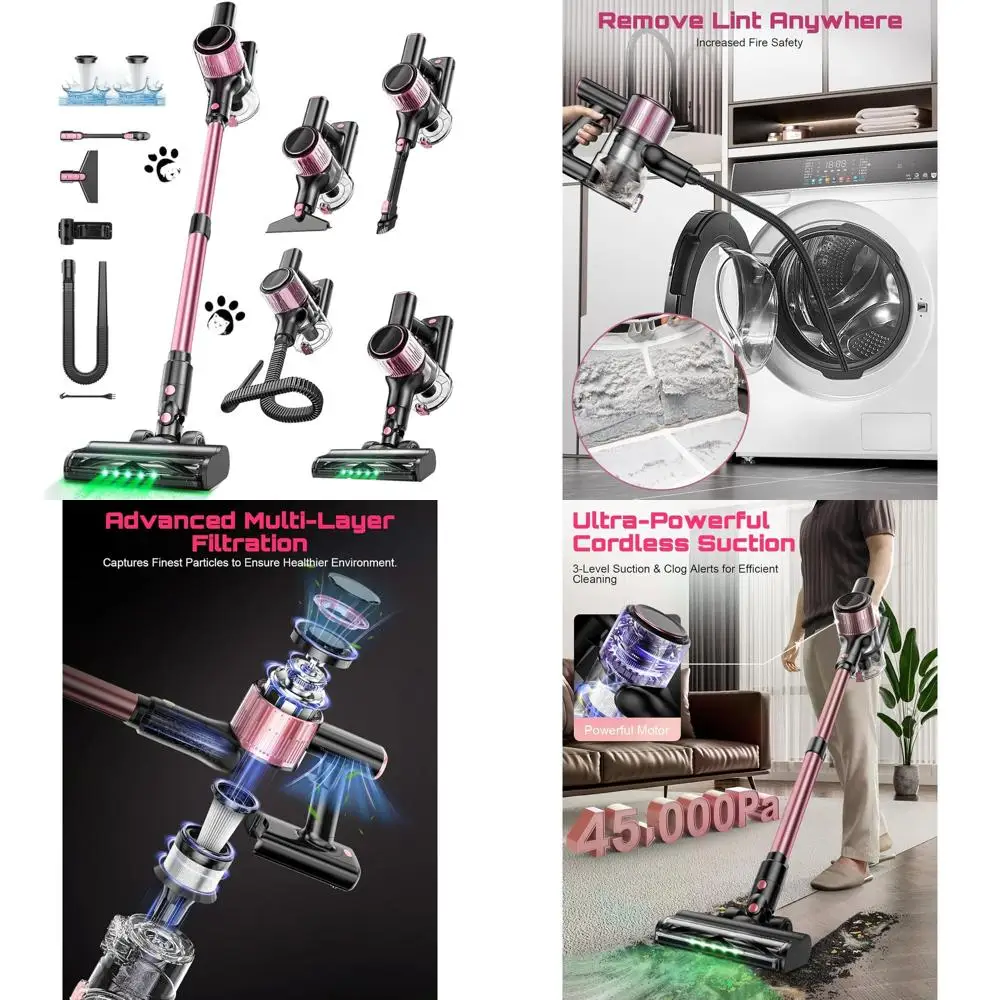 

Беспроводной пылесос 10-в-1 с сильным всасыванием, щеткой против запутывания, светодиодной подсветкой и легким дизайном для дома и домашних животных