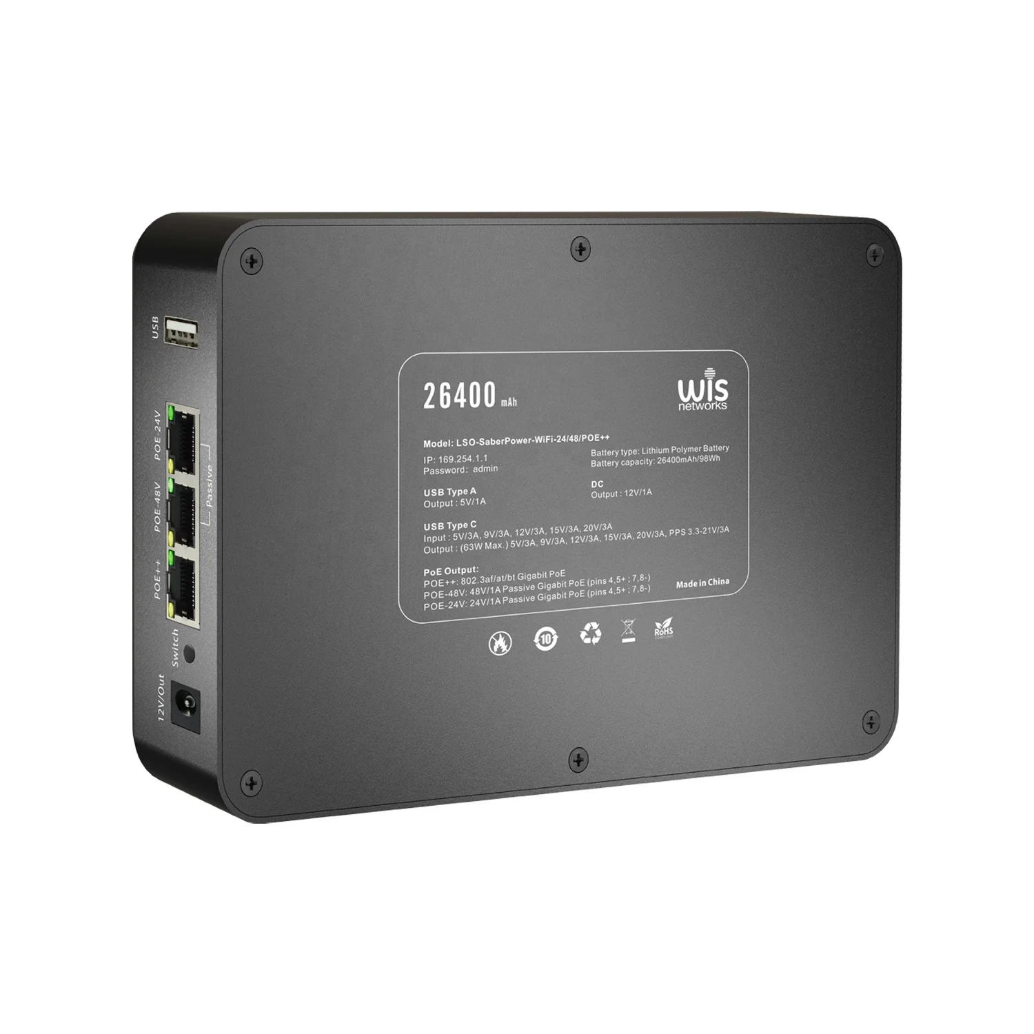 Mimosa 802.3af/at/bt PoE PowerBank con Wi-Fi 24V/48V para Proyectos ISP en Exteriores (ubnt/mikrotik/cambium) e Interiores