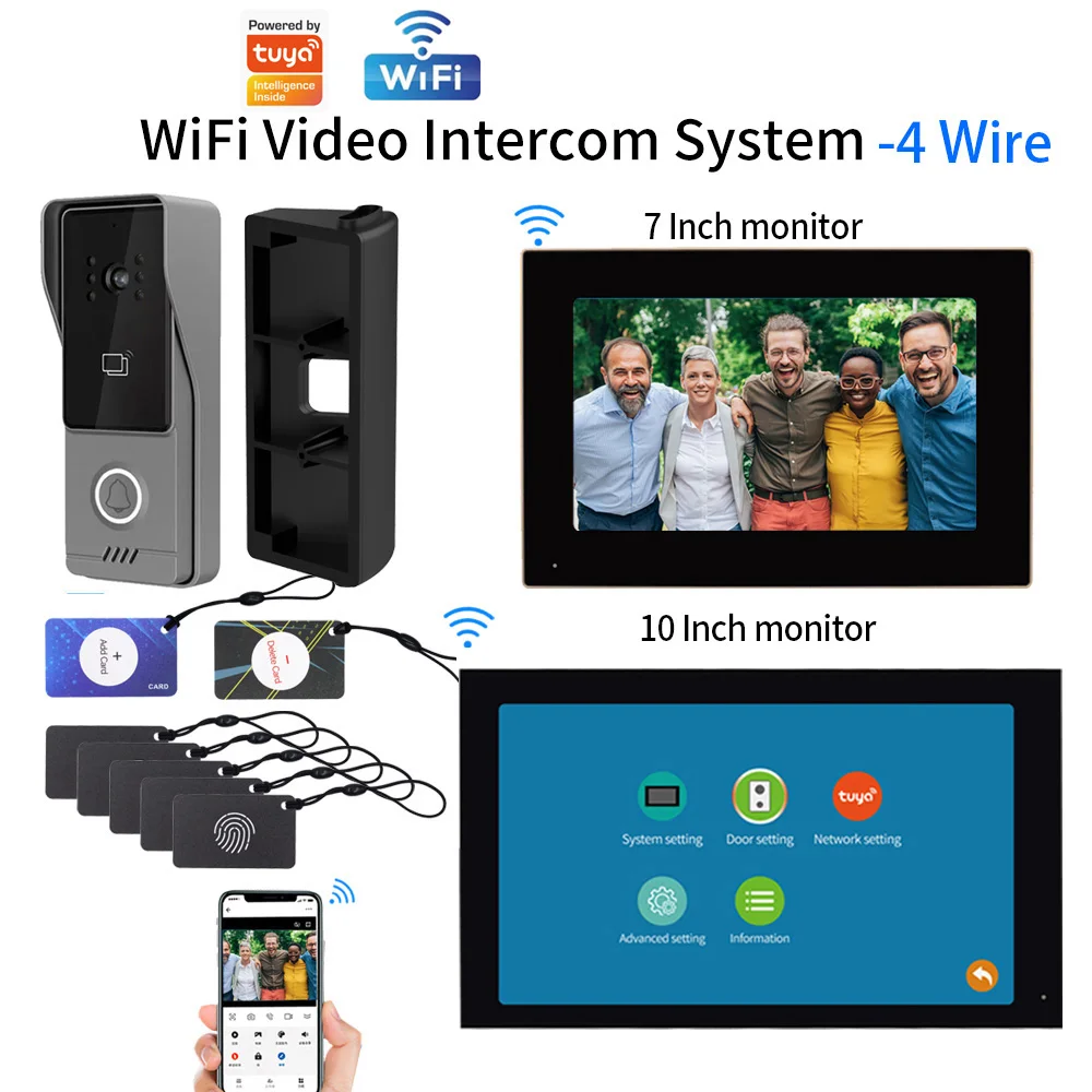 

WiFi touch screen intelligent video intercom kit with access control function, video doorbell supporting tuya app