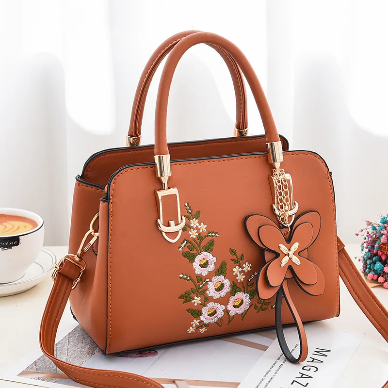 1pc New Fashion Shoulder Bag Large Capacity Soft Leather Handbag Embroidered  Crossbody