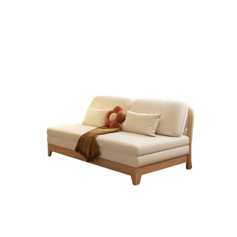 

Cream wind solid wood sofa bed, folding dual-use integrated, small apartment telescopic double sofa bed in the living room