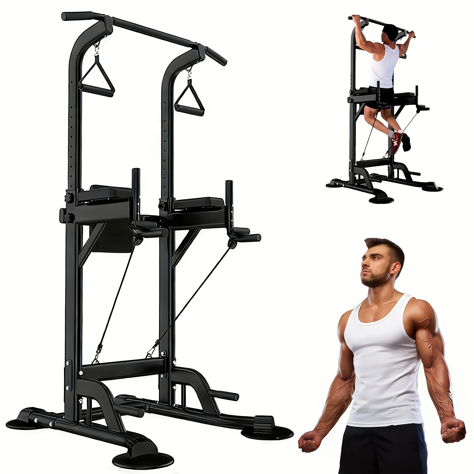 Power Tower Pull Up Bar Stand, Adjustable Height Pull Up Dip Station Workout Equipment Multi-Function Strength Training Exercis