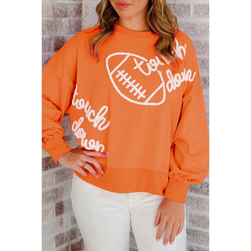 Dames Europese en Amerikaanse casual losse letter geborduurd sweatshirt met ronde hals Off-shoulder top met lange mouwen voor de winter