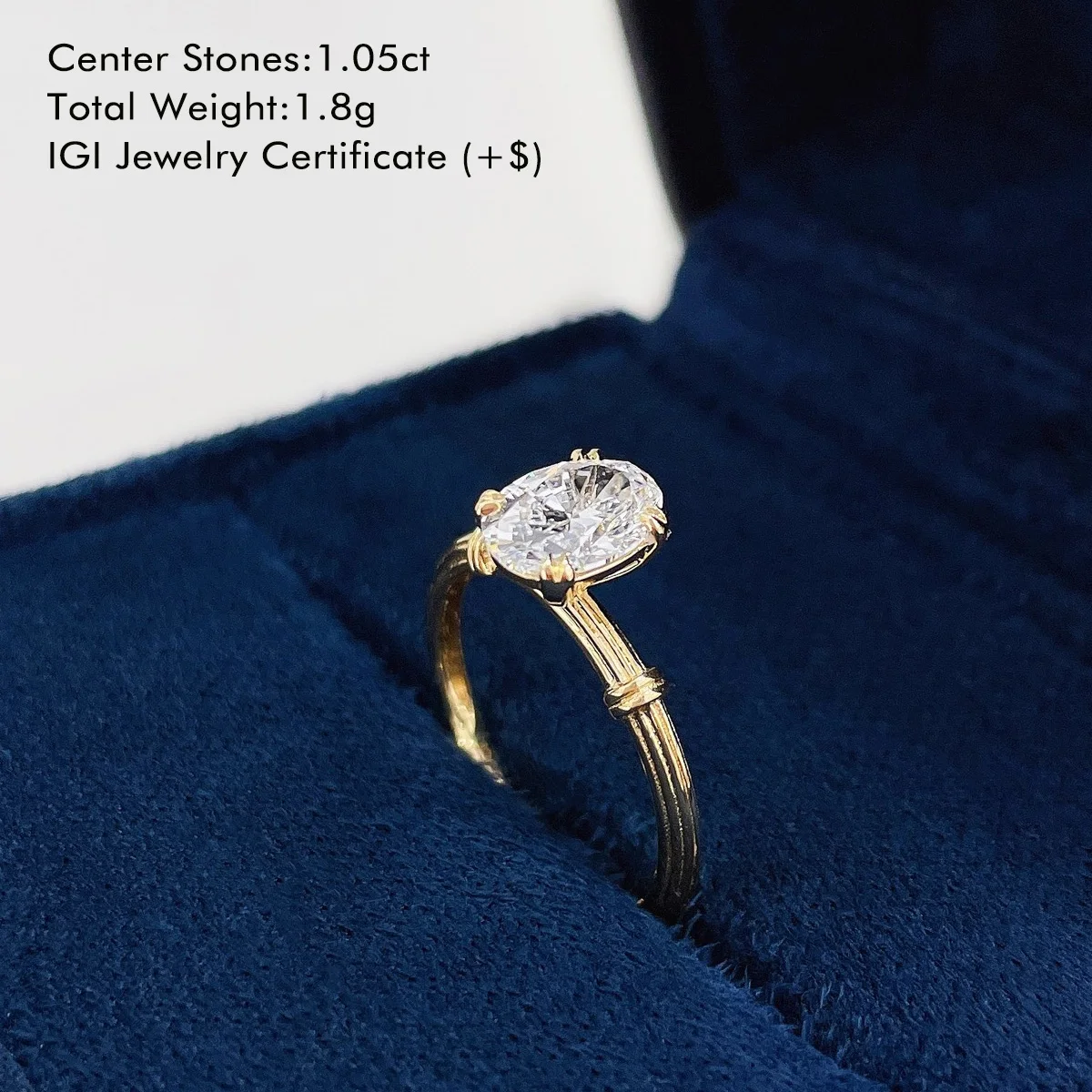 1.05ct شكل بيضاوي مختبر نمت خاتم الماس 18K الذهب الأصفر الفاخرة سوليتير مختبر خاتم الماس خاتم الزواج للنساء