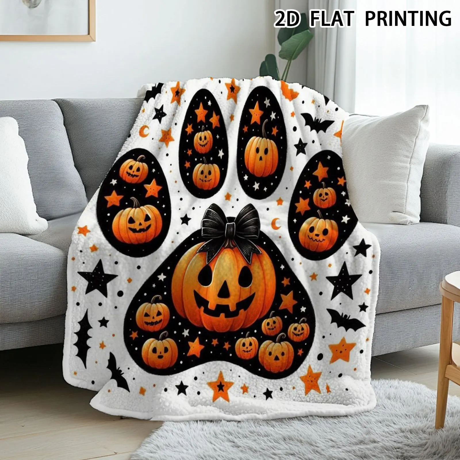 Halloween Paw Pumpkin Flannel Camping Blanket