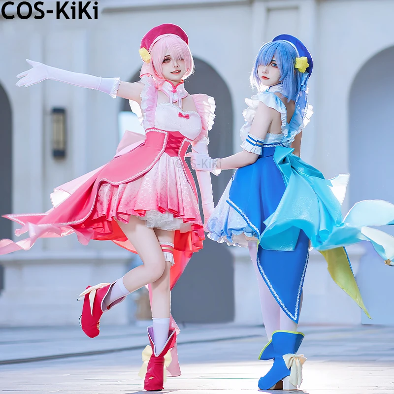 COS-KiKi Anime Re:Life In A Different World From Zero Ram Rem Magical Girl  Game Suit Elegant Dress Cosplay Costume Halloween