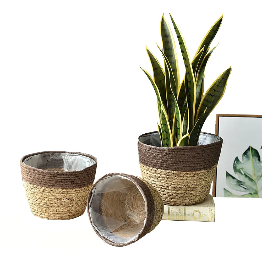 Plant Pots Seagrass Basket Planter Handmade Woven Storage Indoor Decorative for Wicker Rattan Laundry Flower For Home Garden