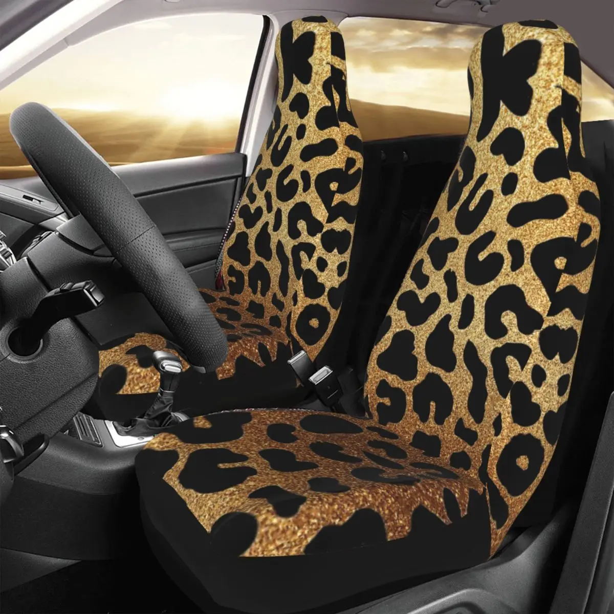 2 Pcs Glitter Leopard Universal Car Seat Cover Auto Interior Women Tiger King Car Seat Covers Fiber Car Styling