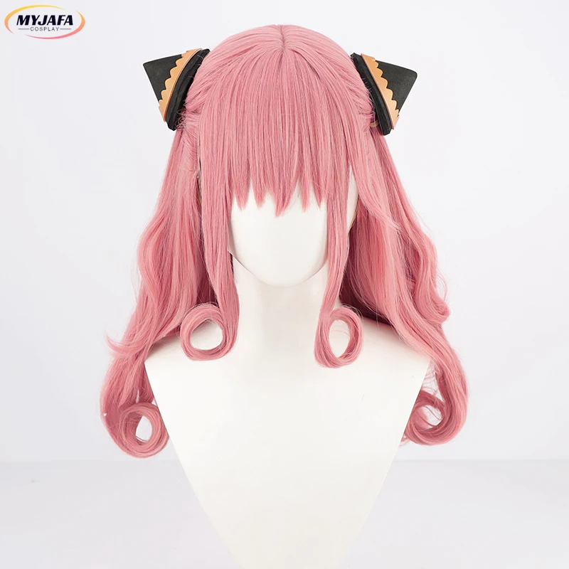 Adult Anya Forger Cosplay Wig High Quality Anime Pink Curl Long Heat Resistant Synthetic Hair Halloween Party Wigs + Wig Cap