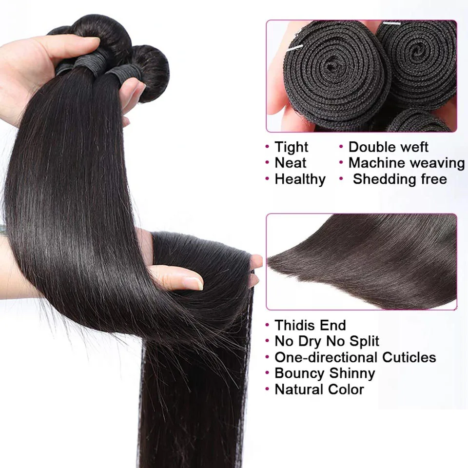 28 30 32 34 36 38 40 Inch Brazilian Hair Straight Hair Bundles 100% Natural Human Hair Bundles Double Wefts Remy Hair Extensions