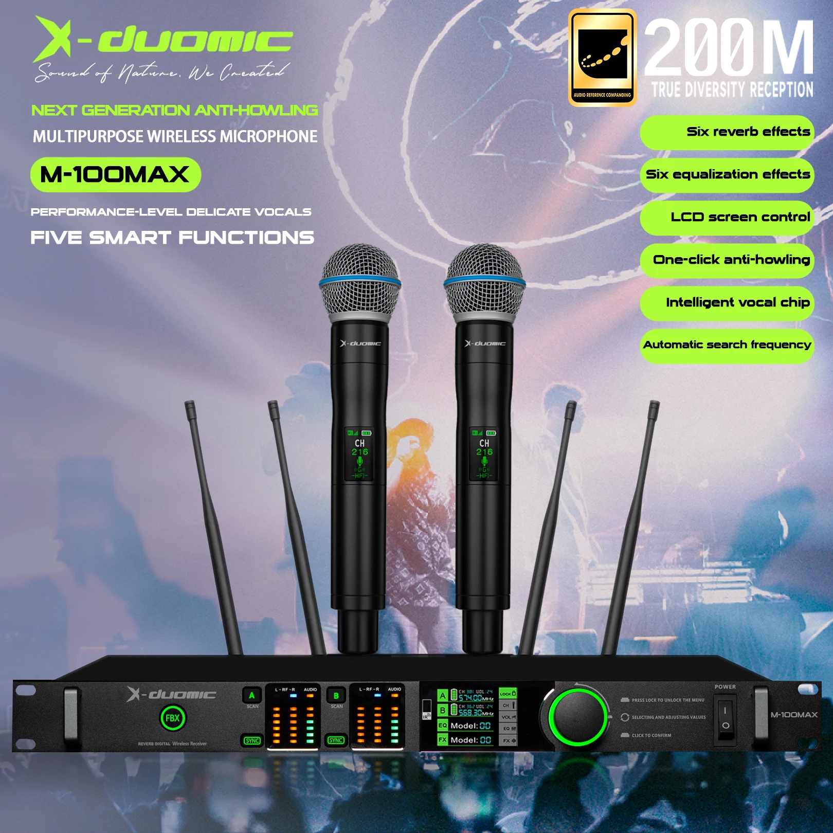 

X-DUOMIC true diversity wireless microphone professional stage performance anti-howling FBX balanced reverb high-end microphone